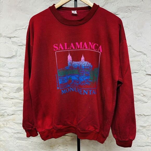 Vintage 90s Spain Salamanca Monumental Plaza Sweatshirt Tourist Souvenir Sweater - Picture 1 of 6